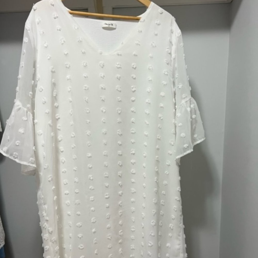 Plus Size White Swiss Dot Midi Dress